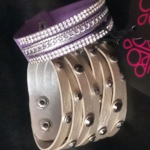 2 Paparazzi wrap bracelets leather with rhinestones studs & lavender with silver